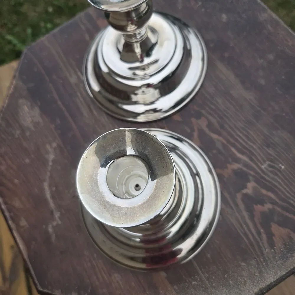 VTG Silver Plated Candlestick Holders Pair Round Base 4.5 Inch Taper